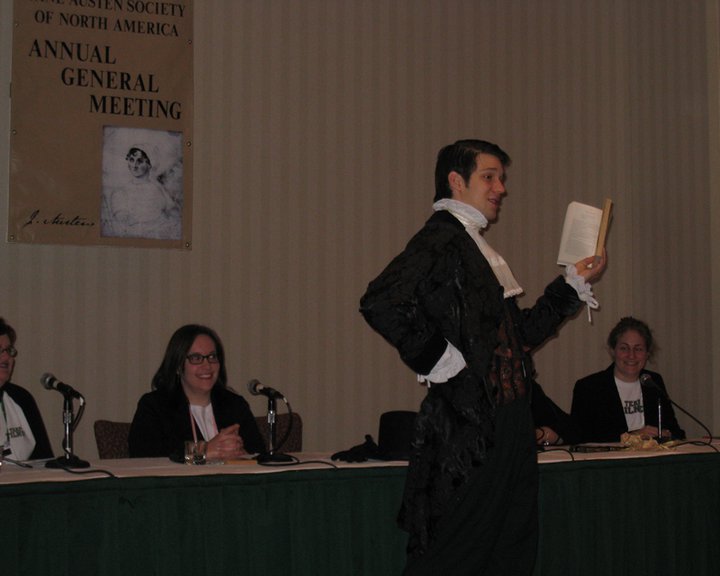 Joe Homes as Henry Tilney reading an Old Spice commercial parody at the 2010 JASNA AGM